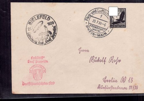 Zeppelin Beleg Deutschlandfahrt 1939 Landungsstempel Bielefeld