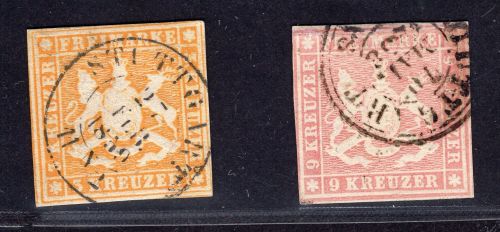 Württemberg Michel-Nr. 7 Farben gestempelt 2 Marken