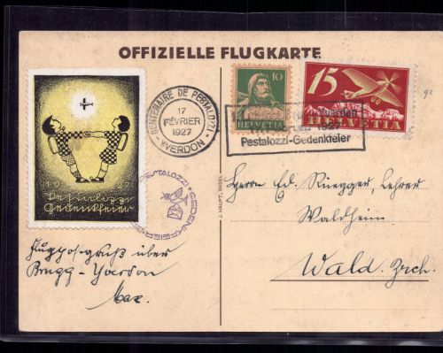 Schweiz offizielle Flugkarte - Pestalozzi Gedenkfeier - n. Wald / Zürich 1927