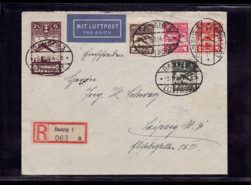 Flugpost Einschreiben : Luftpost Danzig n. Leipzig 1931