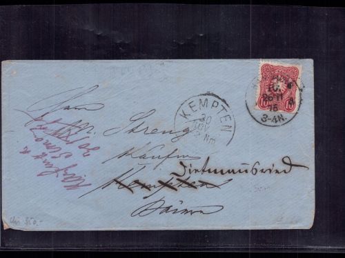 Deutsches Reich, Michel Nr. 41 aa auf Brief Kempten n. Dietmannsried 1875