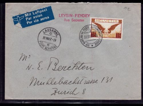 Schweiz Luftpost - Lausanne nach Zürich 1937