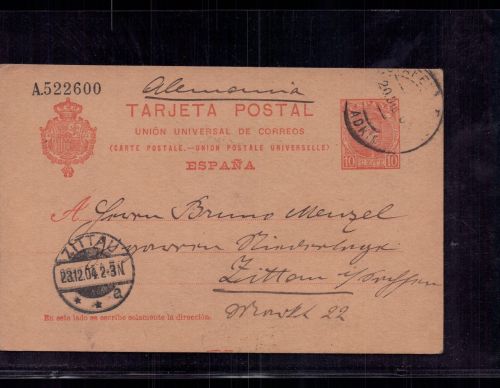 Spanien Ganzsache Madrid nach Zittau 1904