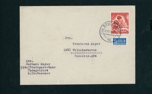Berlin Michel Nummer 81 Einzelfrankatur Stuttgart 1951