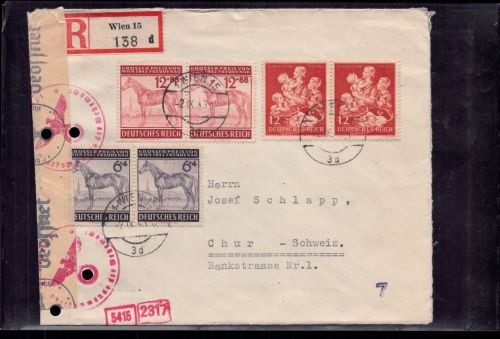 Brief : Österreich Zensur Einschreiben - Wien n. Chur / Schweiz 1943