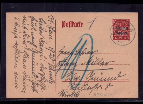 Ganzsache Volksstaat Bayern mit Wohlfahrts Vignette - 1920 - Gauting n. Gmünd