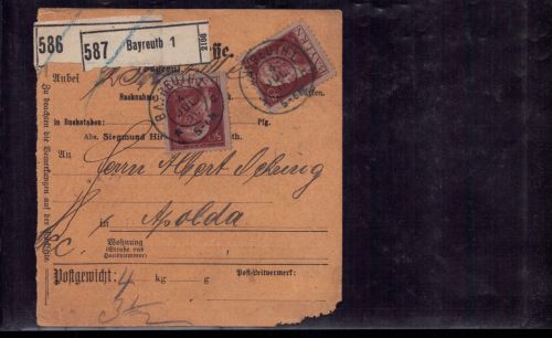 Bayern MeFr Paketkarte Mi.Nr. 83 I Bayreuth n. Apolda 1911