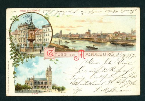 Ansichtskarte Gruss aus Magdeburg Dom , Kaiser Otto Denkmal 1897 n. Düren