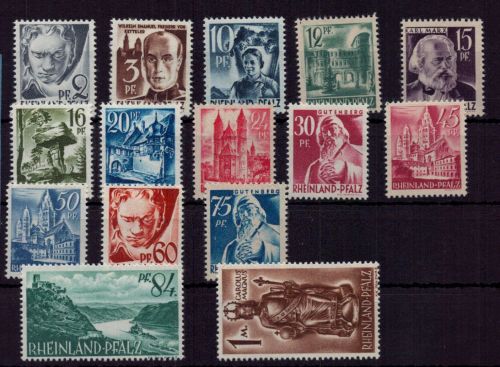 All. Besetzung Franz .Zone Rheinland-Pfalz Michel Nr. 1 - 15 postfrisch