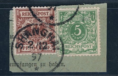 Deutsche Auslandspostämer China Briefstück Michel-Nr. V50d + V46c geprüft