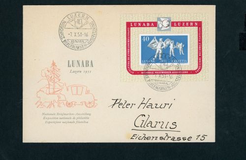 Schweiz Block Nummer 14 auf Sonderbeleg Lunaba 1951