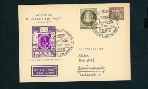 Berlin Privat Ganzsache 40 Jahre Lufpost 1952 mit Sonderstempel