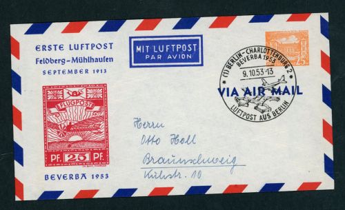 Berlin Privat Ganzsache Beverba 1953 gestempelt
