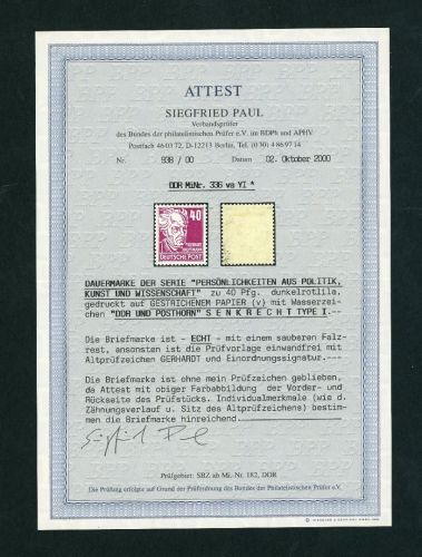 DDR Michel Nummer 336vaYI ungebraucht Falz - Attest