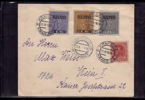 Österreich Flugpost Mi.Nr. 225x-227x Krakau nach Wien 1918