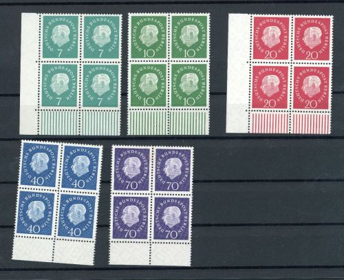Berlin Michel-Nr. 182 - 186 postfrisch 4er Blöcke Unterrand gefaltet