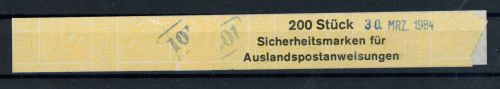 Banderole Sicherheitsmarke für Auslandspostanweisungen, ohna Marken