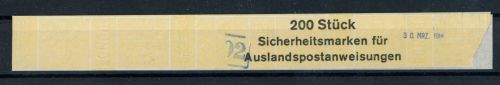 Banderole Sicherheitsmarke für Auslandspostanweisungen, ohna Marken