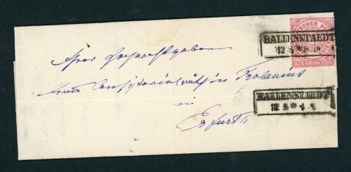 Norddeutscher Bund Einzelfrankatur Ballenstedt n. Erfurt