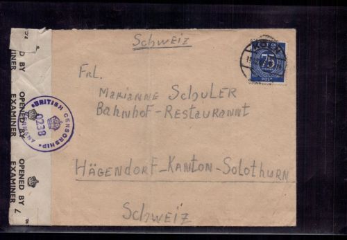 All. Besetzung Gemeinschaftsausgaben Einzelfrankatur Köln nach Hägendorf Schweiz