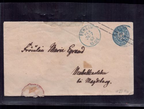 Preussen Ganzsache U27 gelaufen Berlin nach Magdeburg 1867