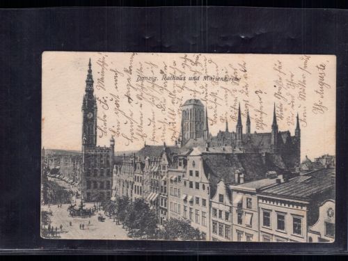 Ansichtskarte Danzig Rathaus und Marienkirche 1904 nach Schöneberg bei Berlin
