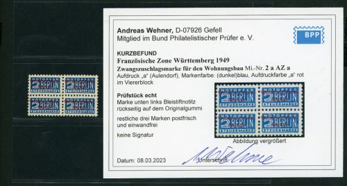 All. Besetzung Württemberg Wohungsbauabgabe Nr. 2a AZ a 4er Block - Befund