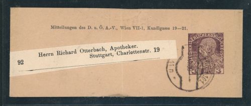 Österreich Ganzsachen Streifband Wien nach Stuttgart