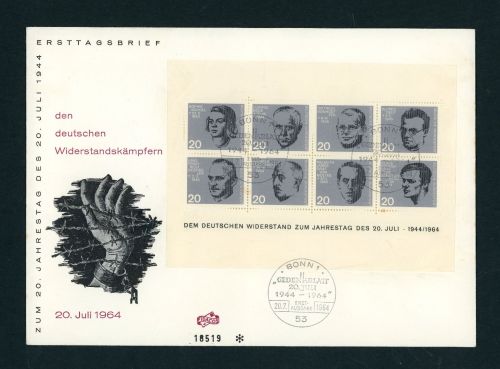 Bund Block 3 FDC Ersttagsbrief 1964 Sonderstempel Bonn