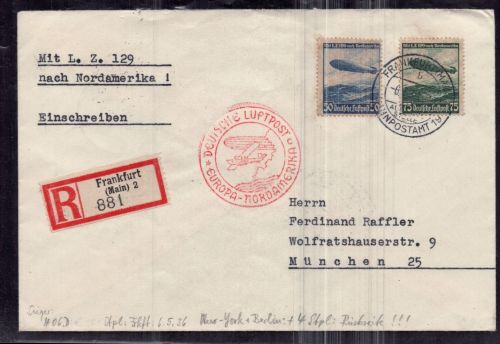 LZ 129 Zeppelin Beleg Europa - Nordamerika USA n. München 1936
