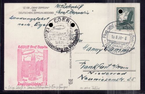 DR Zeppelin Beleg Deutschlandfahrten 1939 - Eger Zeppelinlandung im Sudetenland