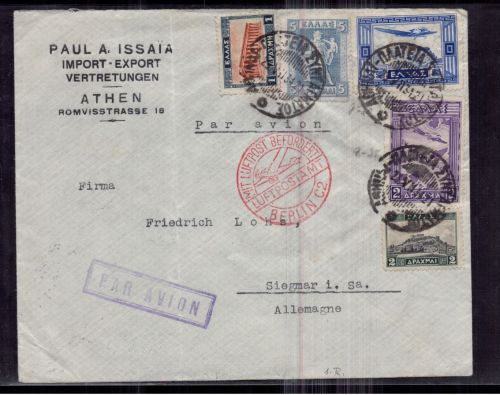 Griechenland Luftpost - Athen + Berlin nach Siegmar 1934