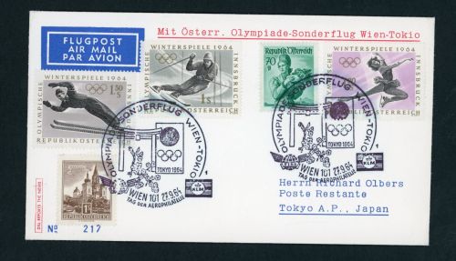 Österreich Beleg Olympiade Sonderflug Wien - Tokyo 1964