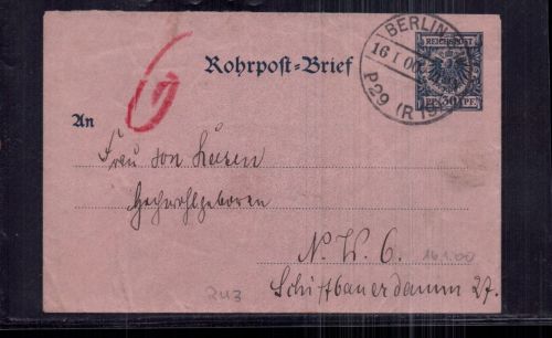 Rohrpost Brief Berlin Reichspost 1900
