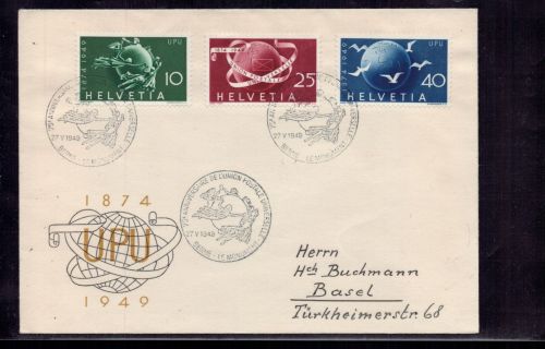 Schweiz Satz Brief UPU / union postale universelle SST 1949 - Bern n. Basel