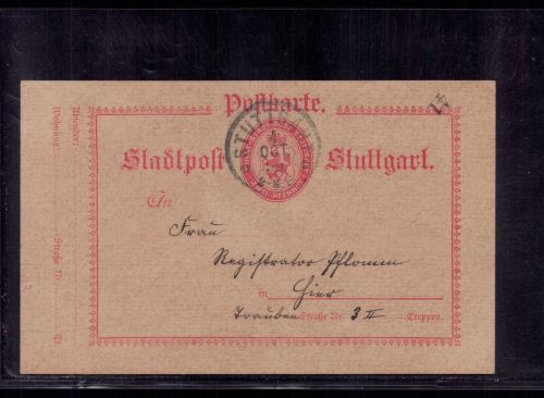 Privat Stadtpost Stuttgart / Ganzsache - 1899 gelaufen