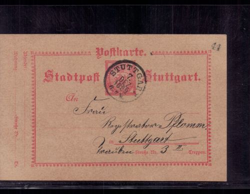 Privat Stadtpost Stuttgart / Ganzsache - 1899 gelaufen