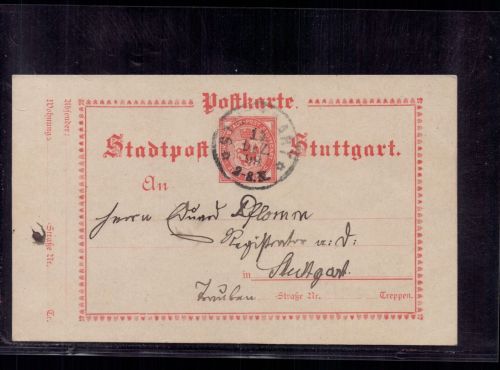 Privat Stadtpost Stuttgart / Ganzsache - 1899 gelaufen