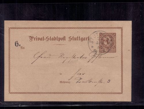 Privat Stadtpost Stuttgart / Ganzsache - 1887 gelaufen