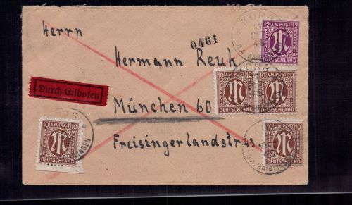 Alliierte Besetzung AM-Post Durch Eilboten 6x und 7 za a + geprüft 1945