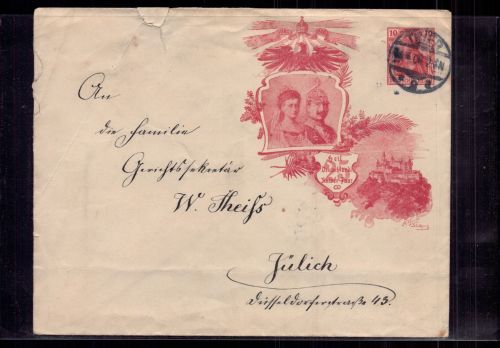 Ganzsache Jubiläum Kaiser Paar / Wilhelm II - Trier nach Jülich 1906