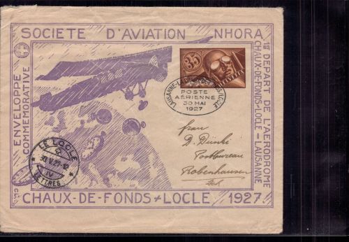 Schweiz Ganzsache Flugpost Lausanne Chaux de Fonds - Locale n. Robenhausen 1927