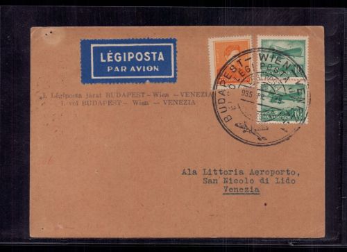 Flugpost Beleg Ungarn : Budapest - Wien - Venezia 1935