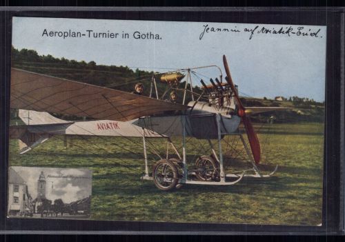 Beleg mit Flugpost Gotha 1912 Marke + Jeannin auf Aviatik Eindecker