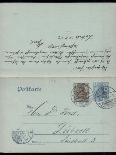 Deutsches Reich Germania Ganzsache P71 Y ohne Wz / Löbau n. Lübeck 1907