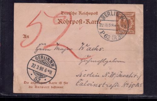 Rohrpost Antwort Karte Berlin 1894