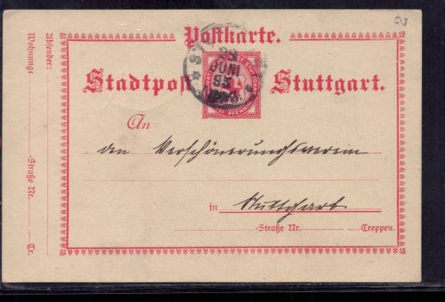 Privat Stadtpost Stuttgart / Ganzsache - 1895 gelaufen