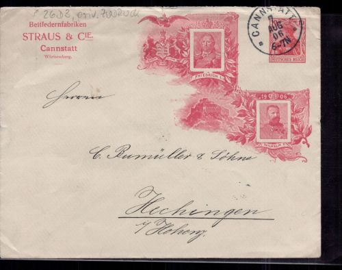 Ganzsache Jubiläum 100 Jahre Königreich Württemberg 1806 - 1906 n. Hechingen