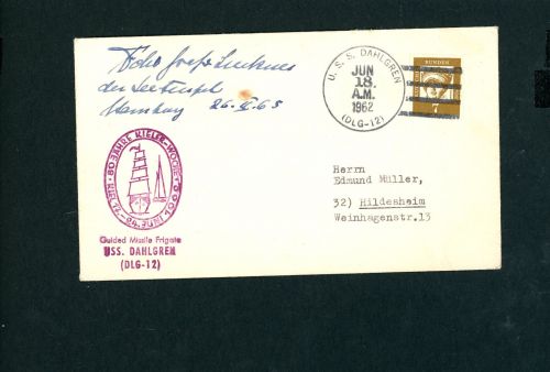 Bund Einzelfrankatur Schiffsstempel USS Dahlgren , Autogramm Felix Graf Luckner