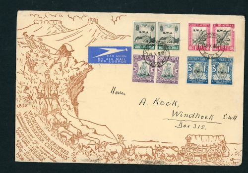 Südwestafrika Dekorativer Luftpost Umschlag mit Michel Nr. 172 - 179 - 1938